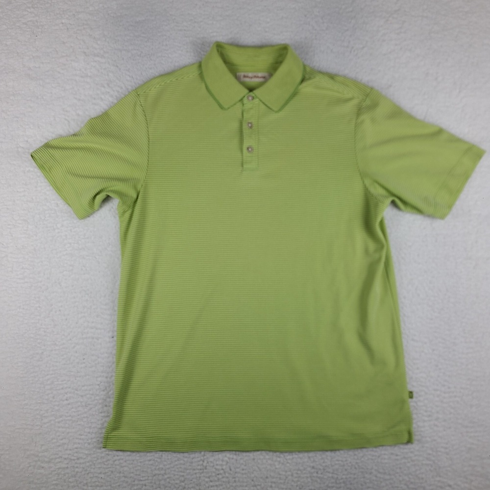Tommy Bahama Polo Shirt Mens Medium Pale Green Striped Modal Polyester